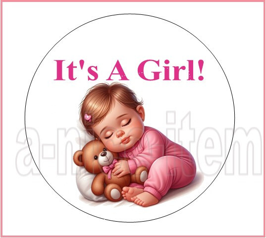 30 It’s A Girl Lollipop Seals 1.5″ Caucasian White Baby Envelope Labels