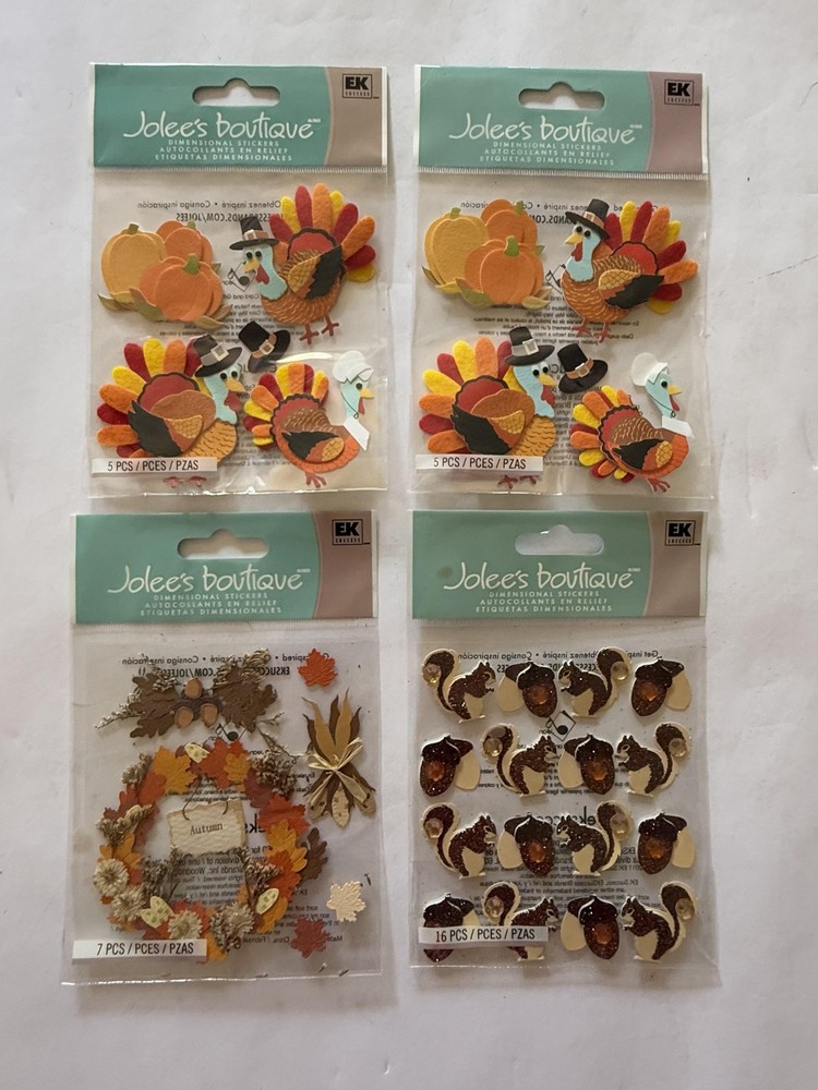Jolees Boutique Dimensional Stickers 4 Fall Thanksgiving Turkeys Squirrels Lot 4