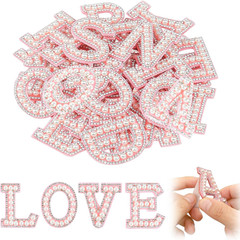 Cute 26 English Letters Patch Stickers, A-Z Alphabet Applique with Pearls and Sm