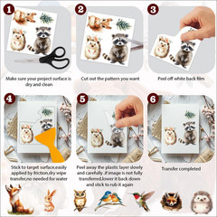 12 Sheets Rub on Transfers for Crafts and Furniture,Multiple Animal Rub on Trans