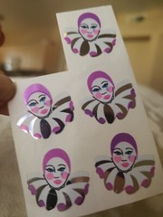 Vintage 1986 Sandylion Mylar Mimes Clowns Circus 5 Stickers Porcelain Mask Foil