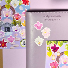 Cattelya Orchid Flower Sticker Sheet, Tiny Rare Cute Vinyl Decals, For Notebook