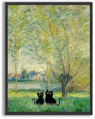 USA Veteran Made Funny Black Cat Wall Art Set of Six Vintage Monet Matisse Art