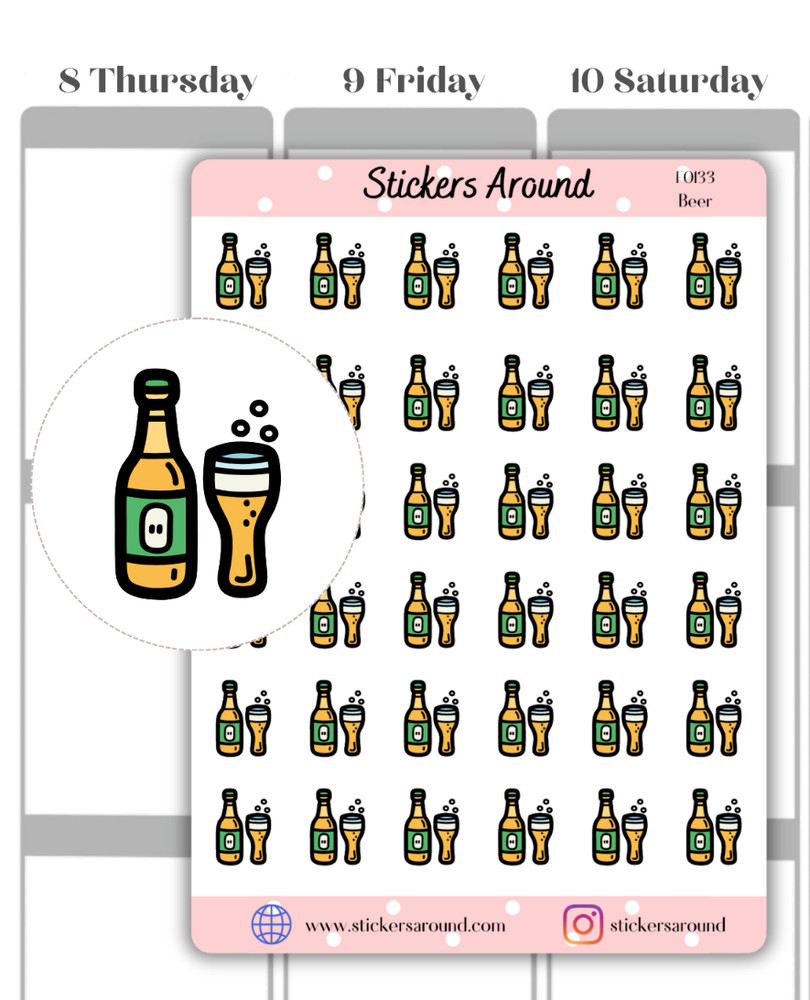 Beer Bottle Planner Sticker, Alcohol Drink Sticker, Calendar & Bullet Journal