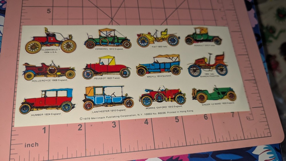 Vintage Stickers Antique Automobiles Merrimack 1979 Hong Kong 1 Sheet READ