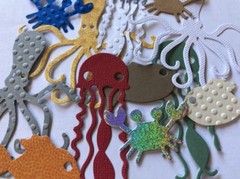 SEA ANIMAL Die-Cuts(8pc)Octopus •Shells•Ocean•Jellyfish•Fish•Crabs•Sand•Vacation