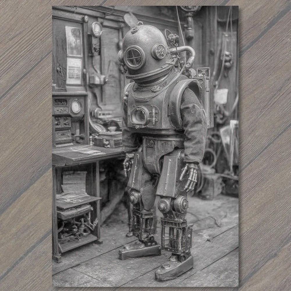 STICKER Steampunk Diver Helmet Robot Workshop Retro SciFi Mechanical Android