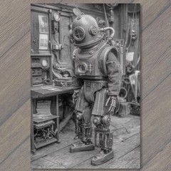 STICKER Steampunk Diver Helmet Robot Workshop Retro SciFi Mechanical Android