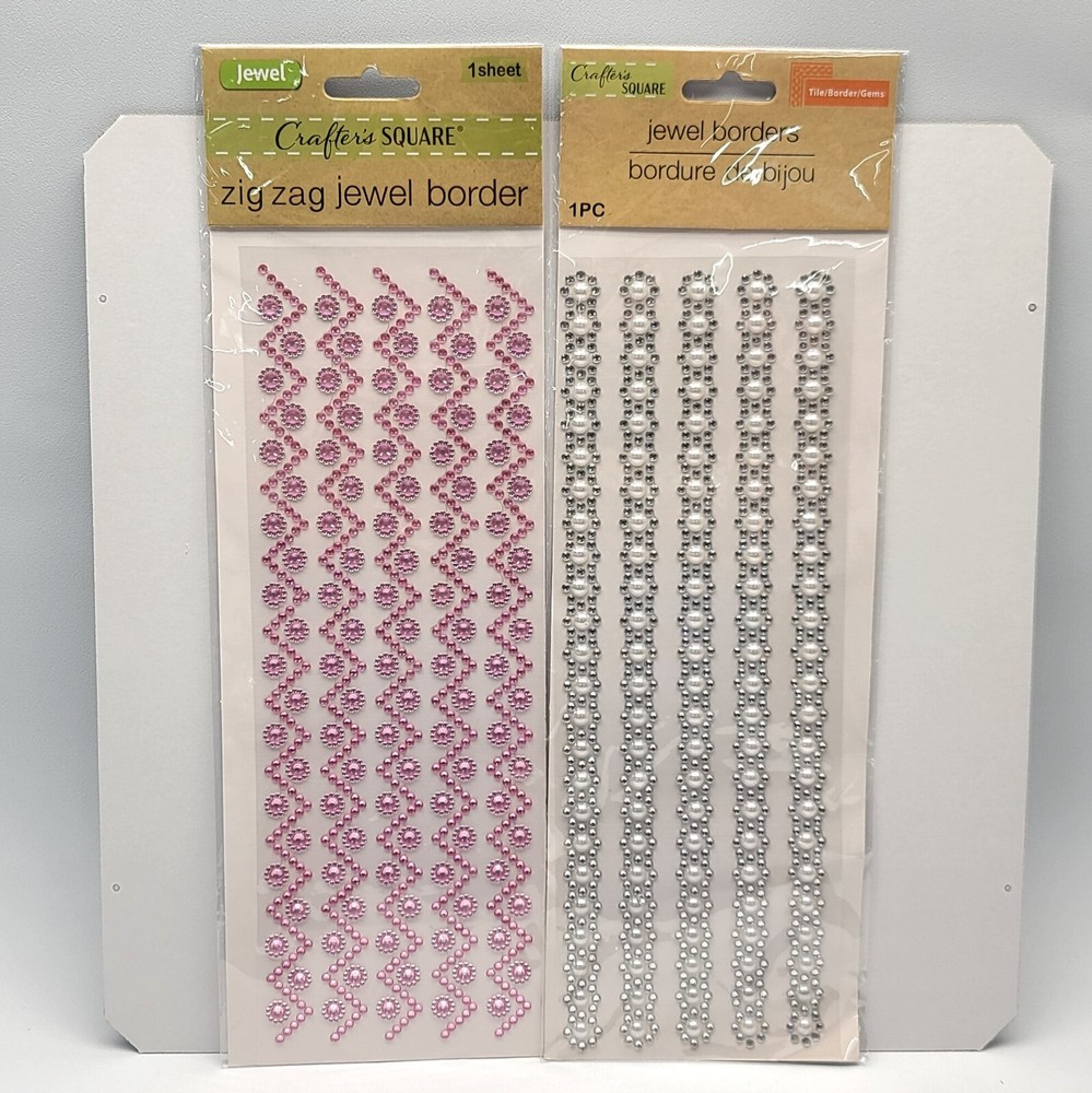 ⭐️ (2pk) Crafter’s Square Jewel Borders Scrapbook Sticker Lot – Pink Clear White