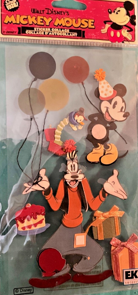 Retired Disney Vintage Mickey and Goofy Birthday Scrapbooking Sticker Jolee’s