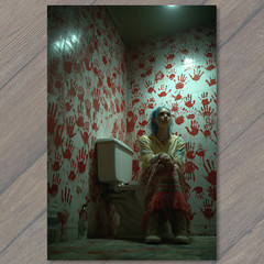 STICKER Blue Haired Woman Toilet Blood Handprint Horror Bathroom Weird Art