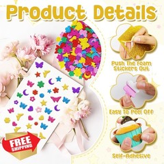 Auteard 700pc Glitter Foam Stickers Butterfly Flower Moon