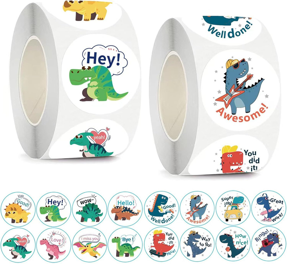 1000Pcs Dinosaur Stickers for Kids Boy Girl Teacher round Cute Animal Children R