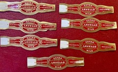 Lot Of 7 Vintage LAVELLO Cigar Bands – Red & Gold Gilt – Tobacciana 1950s