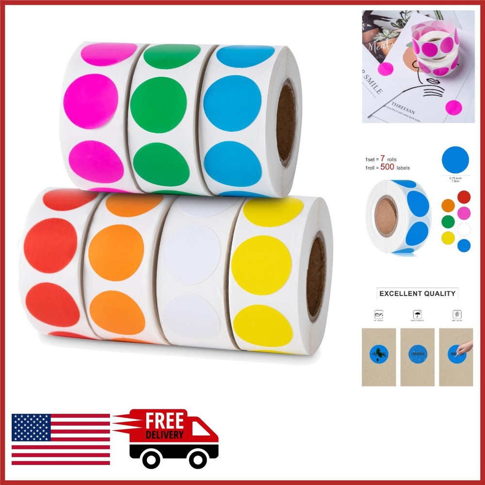 Circle Stickers 3500 Pcs 0.75″ Round Color Labels for Crafts and Labeling