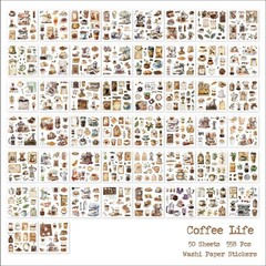 558pcs Coffee Journal Stickers, Ephemera for Junk Journaling Supplies, 50 Sheets