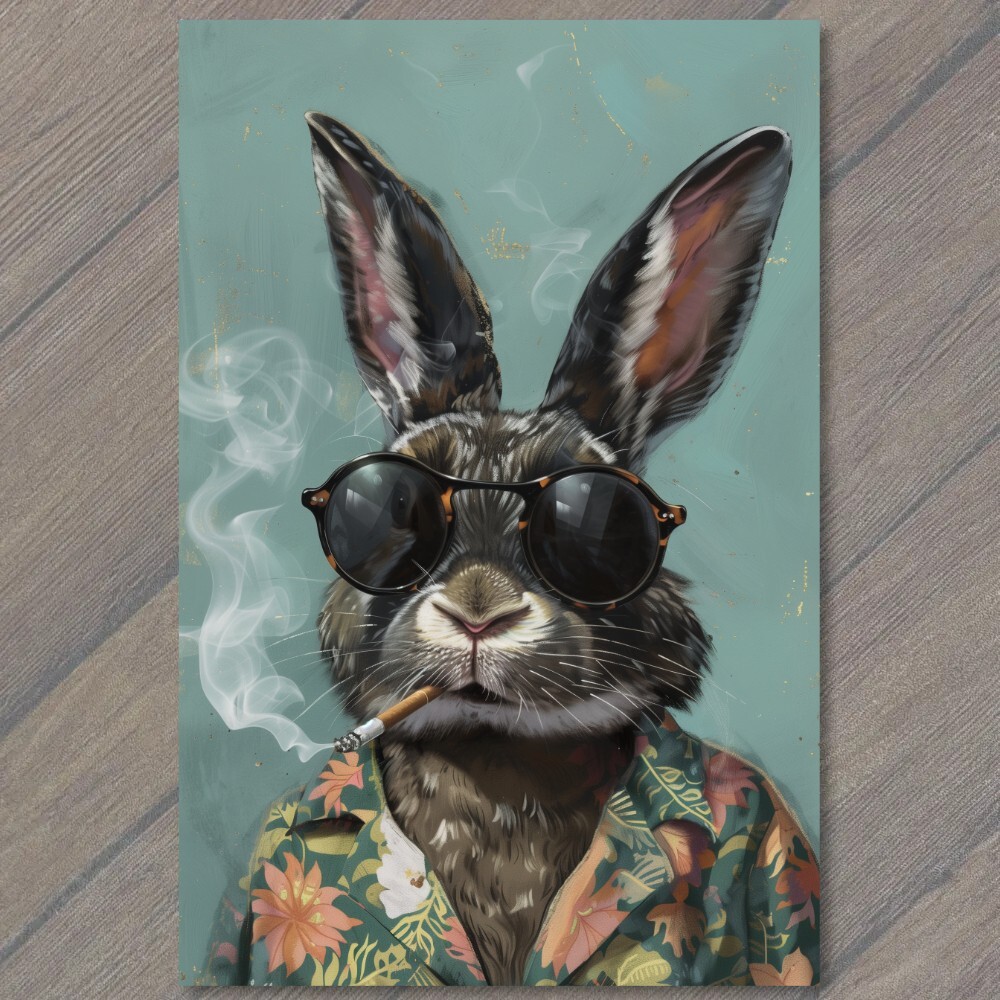 STICKER Bunny Rabbit Smoking Sunglasses Hawaiian Shirt Brown White Funny