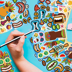 24 Sheets Summer Stickers, Make a Tiki Face Sticker, Tropical Hawaiian Stickers