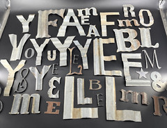 Huge Lot 40 Tin Aluminum Metal Letters Symbols Assortment Craft Rustic Brutalist