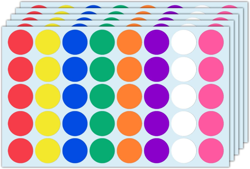 1000 Pack, 1 inch – Colored Round Circle Dot Stickers, Garage Yard Sale Price St