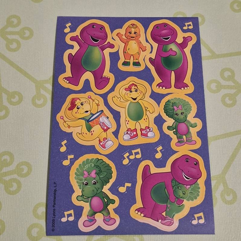 Barney Baby Bop BJ Riff music note cute Sticker Sheet 2010 2000s scrapbook