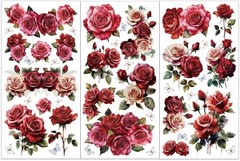 3Pcs/Set Red Rose Rub on Transfers for Furniture and Crafts 6X12 Inch Butterfly