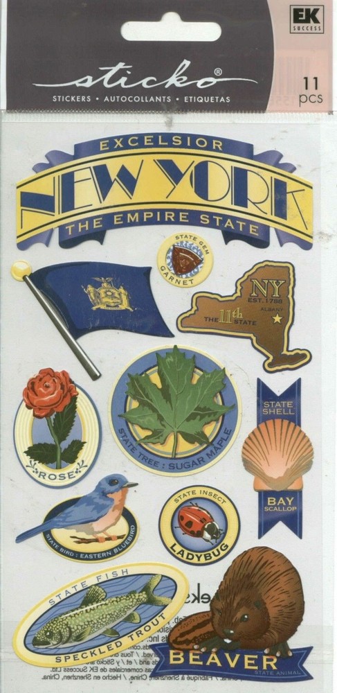 New York Empire State Symbols Tree Flower Flag Fish Gem Sticko stickers craft