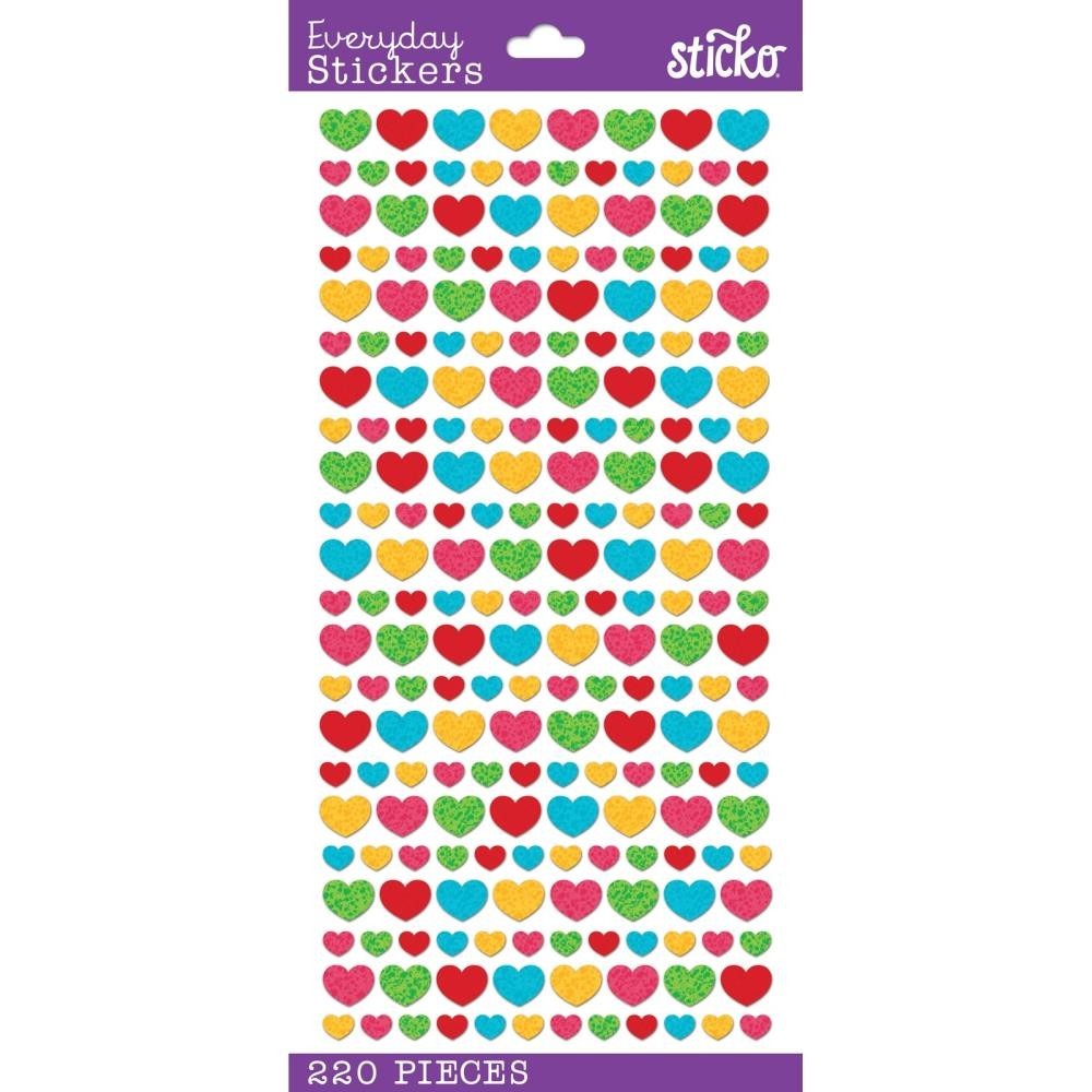 Stickers Sticko Tiny Hearts Flat Glitter 2 Sizes Bright Colors Repeats