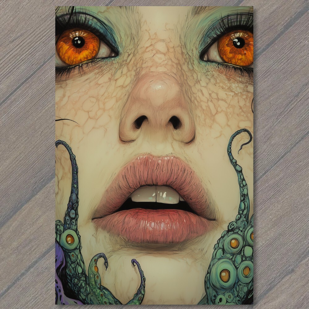 STICKER Abstract Tentacle Design Surrounding Eyes Lips Close-Up Woman’s Face