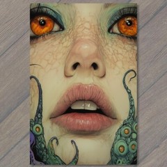 STICKER Abstract Tentacle Design Surrounding Eyes Lips Close-Up Woman’s Face