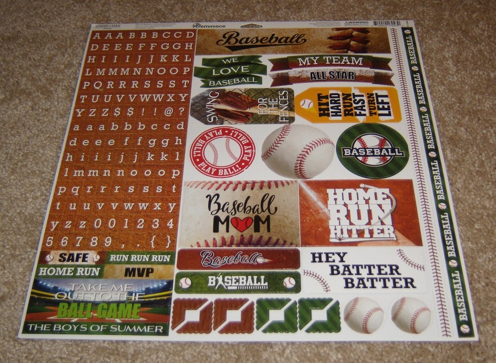 Reminisce Design 12×12 Sticker Sheet ~ Game Day……Baseball