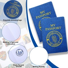 174 Pcs Kids Blank Passport Books & Travel Journal Stickers – Party Favors, Blue