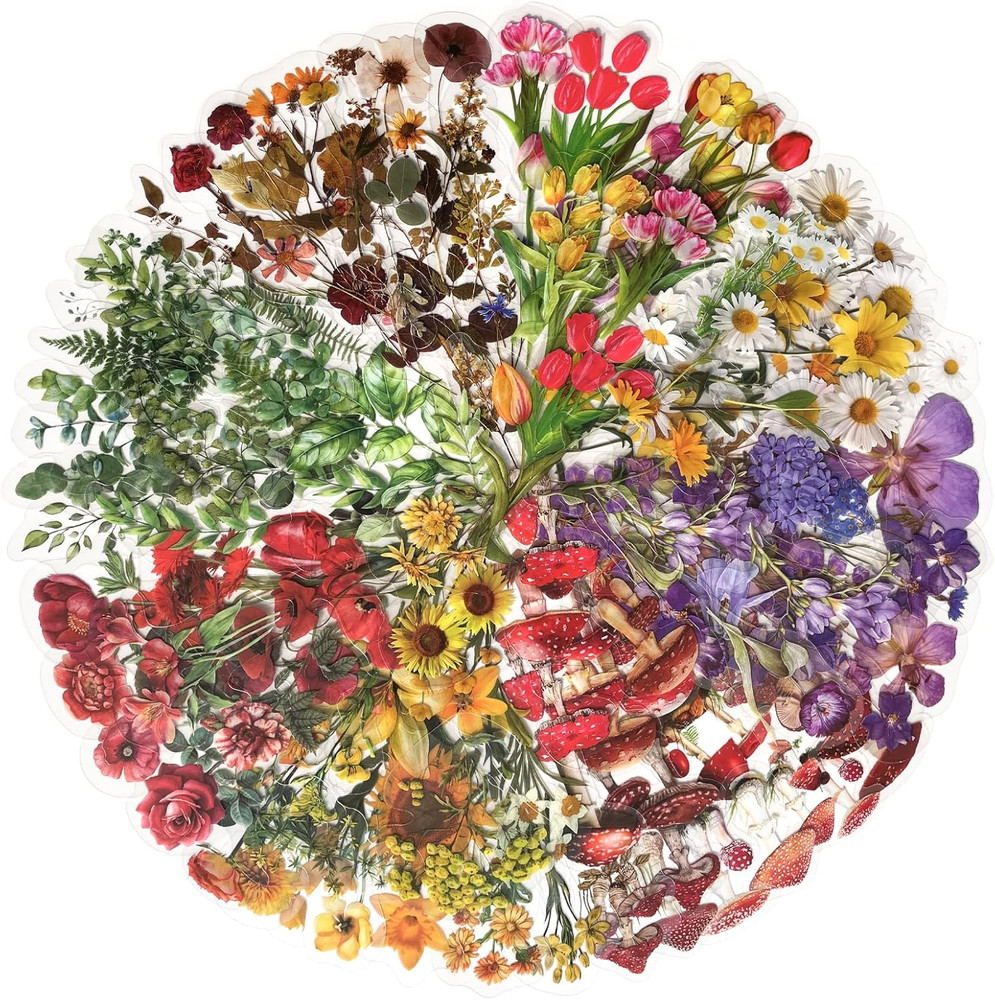 Nature Floral Plant Stickers Set – 320 Pieces Transparent Pressed Flower Decals