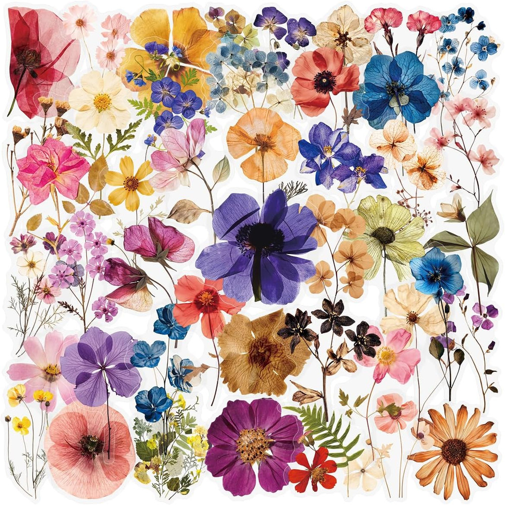 50PCS Transparent Flora Scrapbook Stickers, Vintage Aesthetic Flowers Sticker fo
