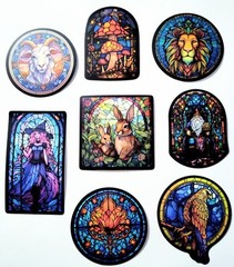 Stained Glass Style. Wizard, Witch, Lion, Mushrooms, More! 8 Stickers/Decals A