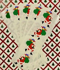 Vintage Mrs. Grossman Christmas Holiday Santa With Toy Sack 2×6 Sticker Strip 1