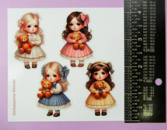 Vintage Little Girls & Teddy Bears Sticker Sheet