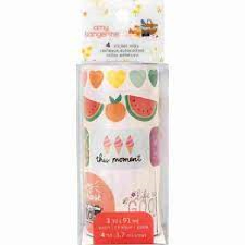 American Crafts AMY TANGERINE STICKER ROLLS – FRUITS ETC – 4 PKGS 4 ROLLS EACH