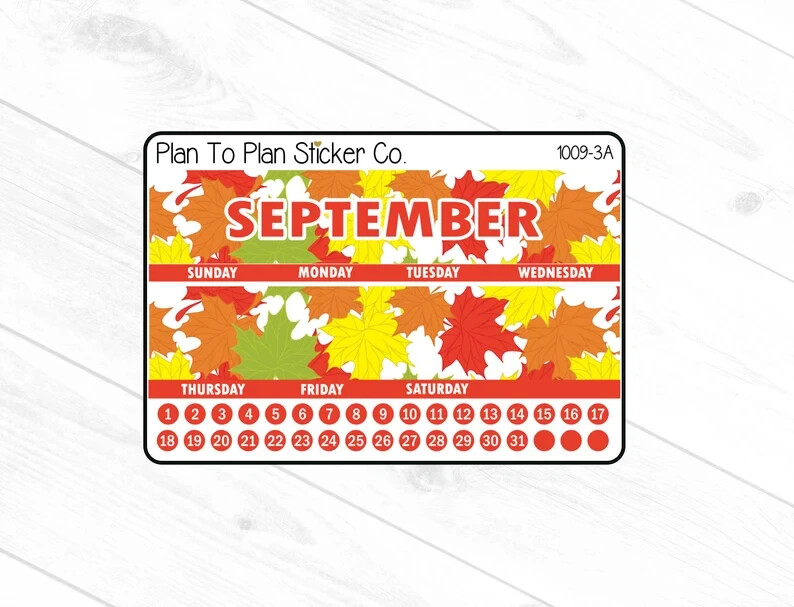 1009-3C~~September 8.5X11 Monthly View Planner Stickers.