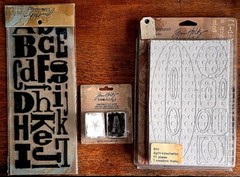 Tim Holtz idea-ology LETTERS, NUMBERS, WORDS, blocks, stencils, brads, bands +++