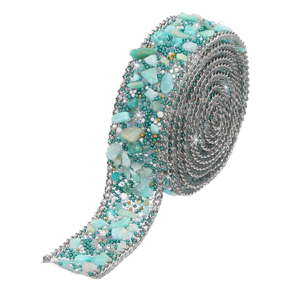 3.28FTx0.8 Crystal Rhinestone Green Gems+Silver Chain