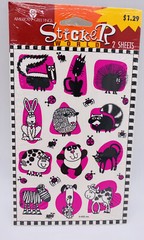 Vintage American Greetings Sticker World Animals Cartoon Pink Black 2 Sheets New