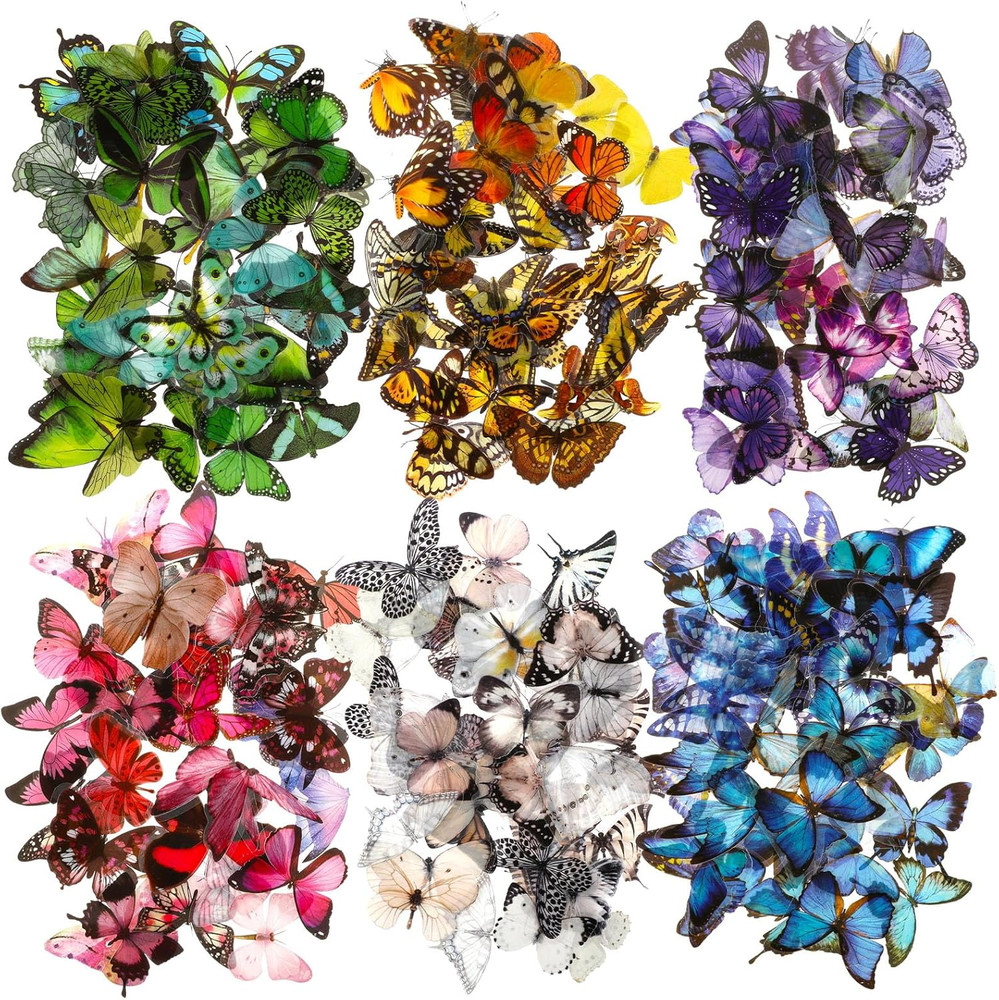240PCS Butterfly Stickers, PET Waterproof Transparent Colorful Resin Decals Deco