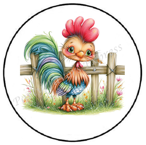 ADORABLE ROOSTER FENCE ENVELOPE SEALS LABELS STICKERS PARTY FAVORS