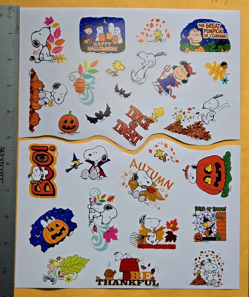 Peanuts Characters Snoopy Large Halloween, Thanksgiving Sticker Sheet (Cut In 2)