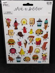 The paper studio stick a bilities Food foil stickers 27pc Foodie Happy Snacks