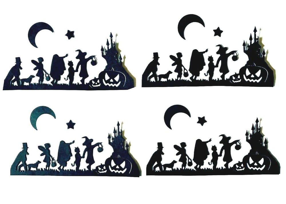 5 KIDS & DOG TRICK OR TREATING IN FRONT OF SCARY CASTLE SILHOUETTE DIE CUT/ CUTS
