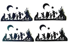 5 KIDS & DOG TRICK OR TREATING IN FRONT OF SCARY CASTLE SILHOUETTE DIE CUT/ CUTS