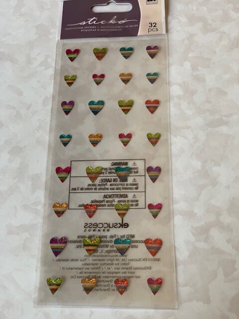 STICKO EK SUCCESS EPOXY STICKERS BRIGHT MULTI-COLOR RAINBOW HEARTS 32PCS