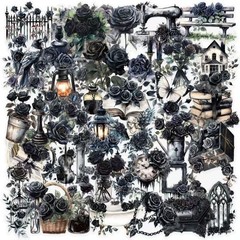 50 Pcs Dark Aesthetic Gothic Transparent Stickers,Black Rose Flower Stickers Pac